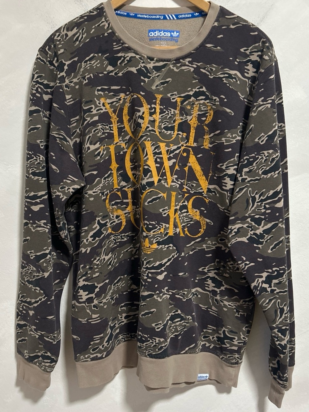 Adidas Skateboarding Your Town Sucks Camo Sweatshirt size medium grunge street